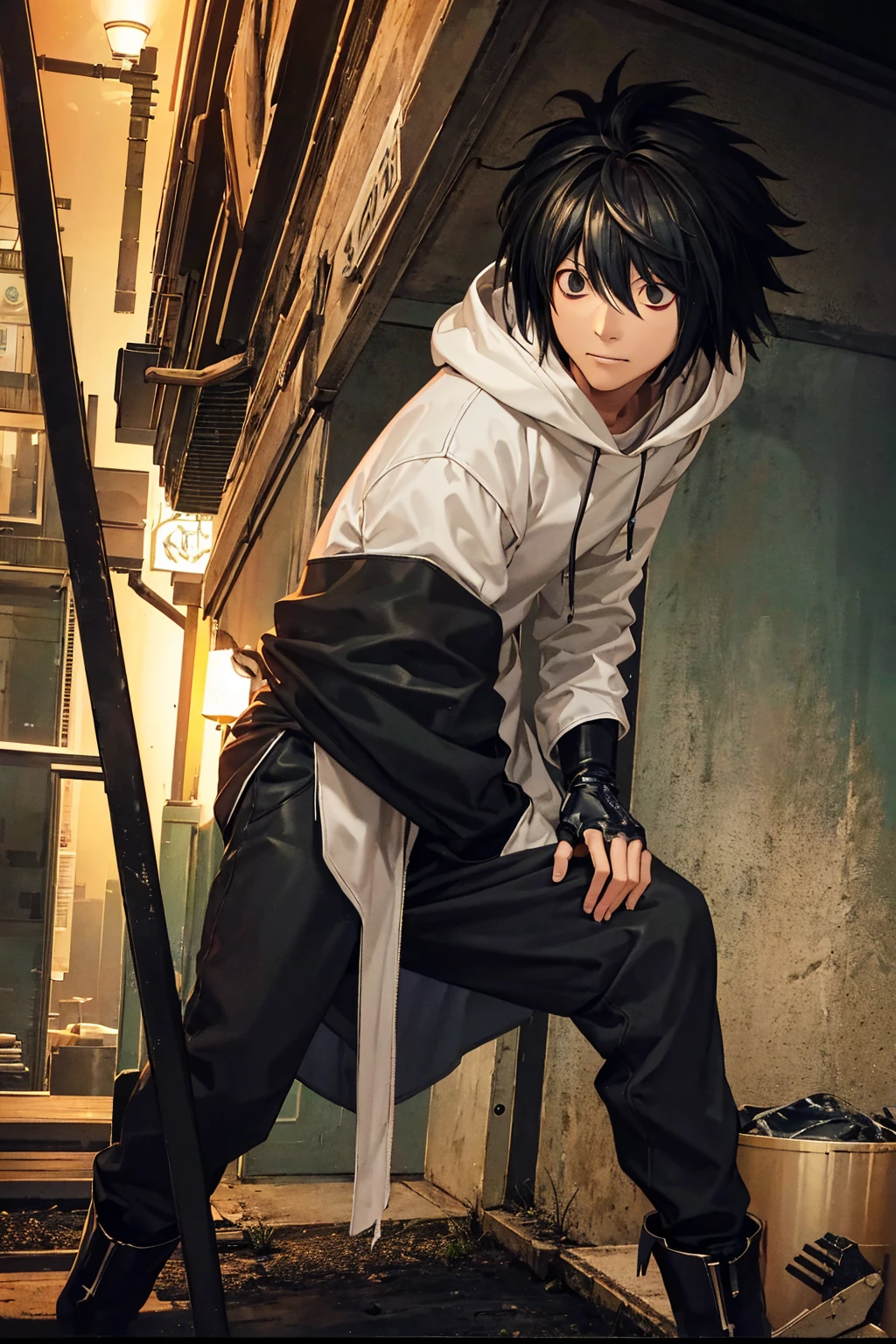 best quality,masterpiece,ultra detailed,Add layer,slim,1 man,solo,
l_lawliet, black hair, black eyes,
25 years old,jedi,
poor cloak,(cloak:1.2),hood,debun pants,Smirk,boots,gloves,mechanical parts,
slouching,wilderness traveler,in the desert,in the wilderness,