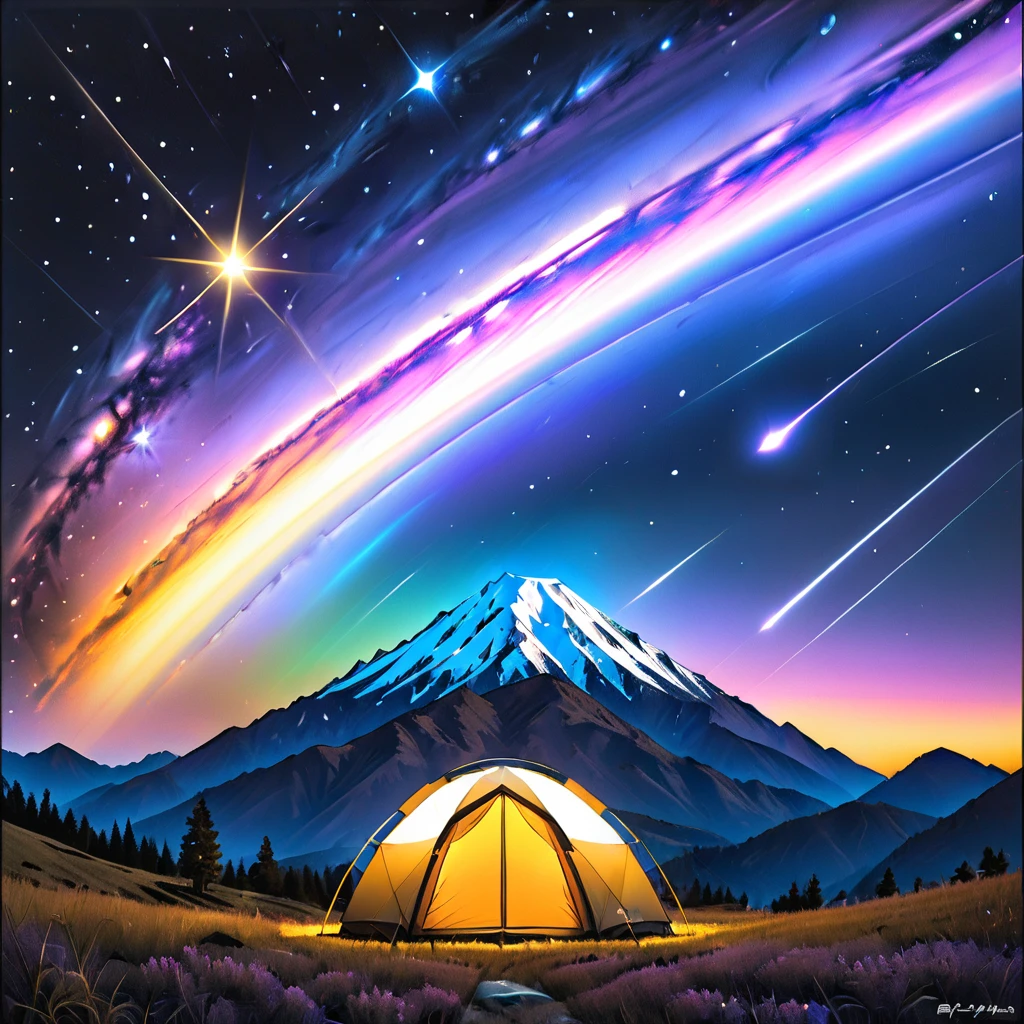 Glamping、symbol、Three-dimensional、Shine、Shine、gold、The background is a large galaxy