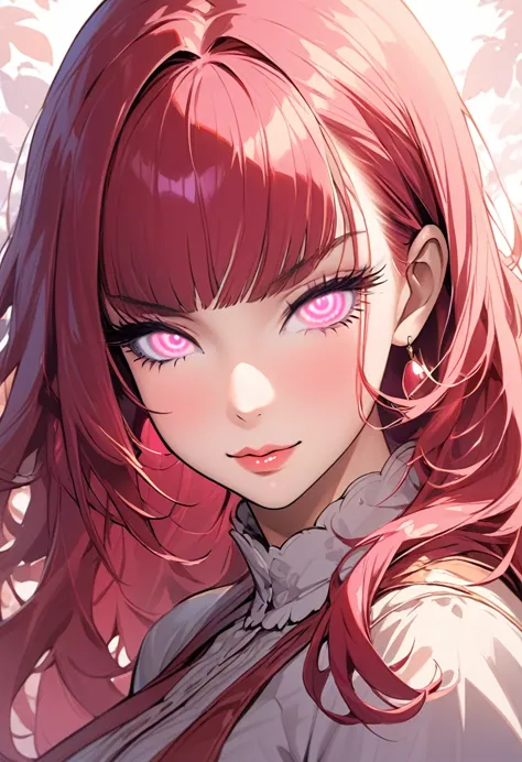 1girl, maroon red hair,(shiny lipstick) (pink eyes), long hair, detailed face, cat ears, large breasts, long eyelashes, sexy mat...