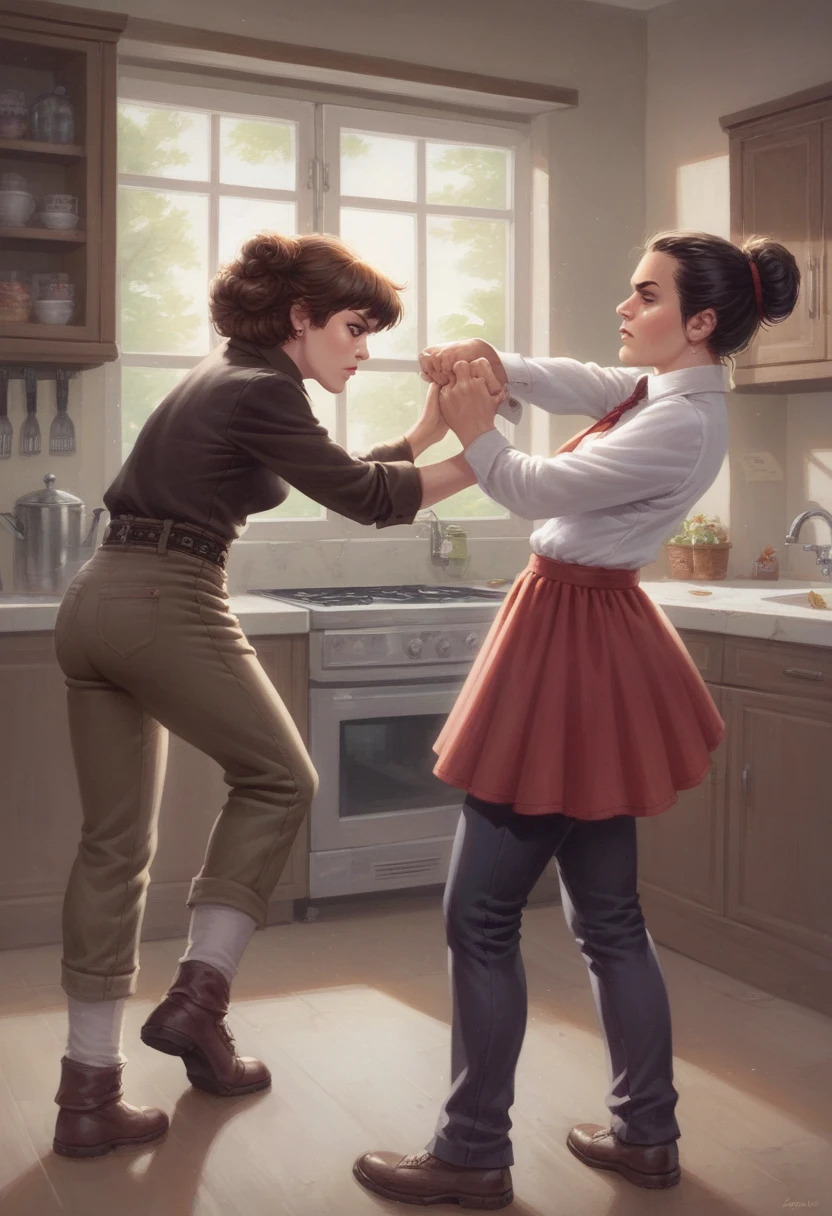 two women in a kitchen fighting with each other, range murata and artgerm, nick silva and ilya kuvshinov, ross tran and ilya kuvshinov, [ 4 k digital art ]!!, ilya kuvshinov and artgerm, extremely detailed artgerm, artgerm and ilya kuvshinov