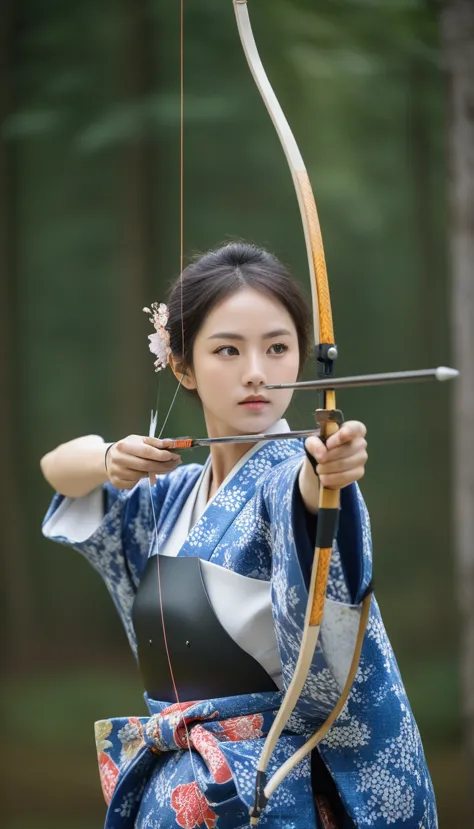 one person, medium chest,
archery, bow (arms), kimono, arrow (projectile), holding bow (arms), yugake, breastplate, in the same ...