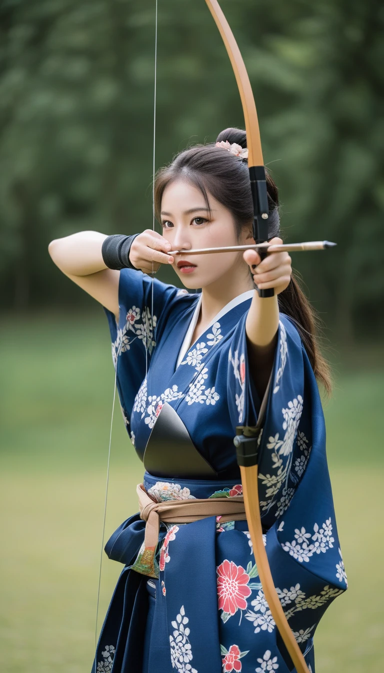 One person, Medium chest,
archery, bow (arms), kimono, Arrow (Projectile), holding bow (arms), yugake, breastplate, In the same way, One-handed gloves,
Highest quality,medium quality,