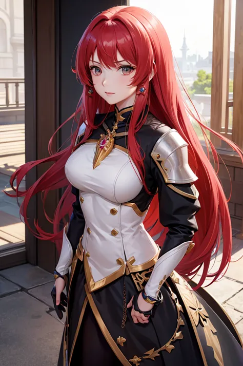 woman with red hair and armor, ayaka genshin impact, ayaka game genshin impact, portrait knights of zodiac girl, female protagon...