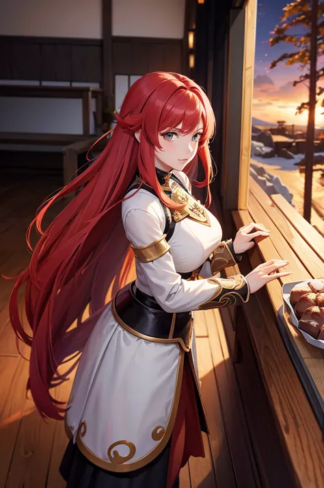 woman with red hair and armor, ayaka genshin impact, ayaka game genshin impact, portrait knights of zodiac girl, female protagon...