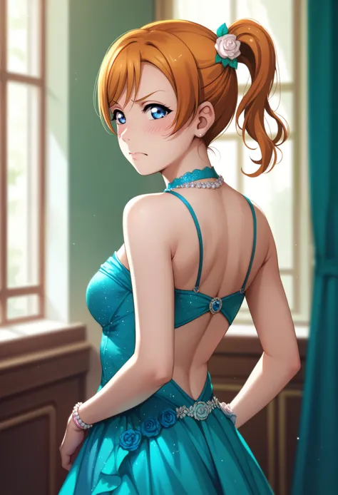 (masterpiece, high quality), realistic anime style, love live,kousaka honoka love live, orange hair, blue eyes, illustration, be...