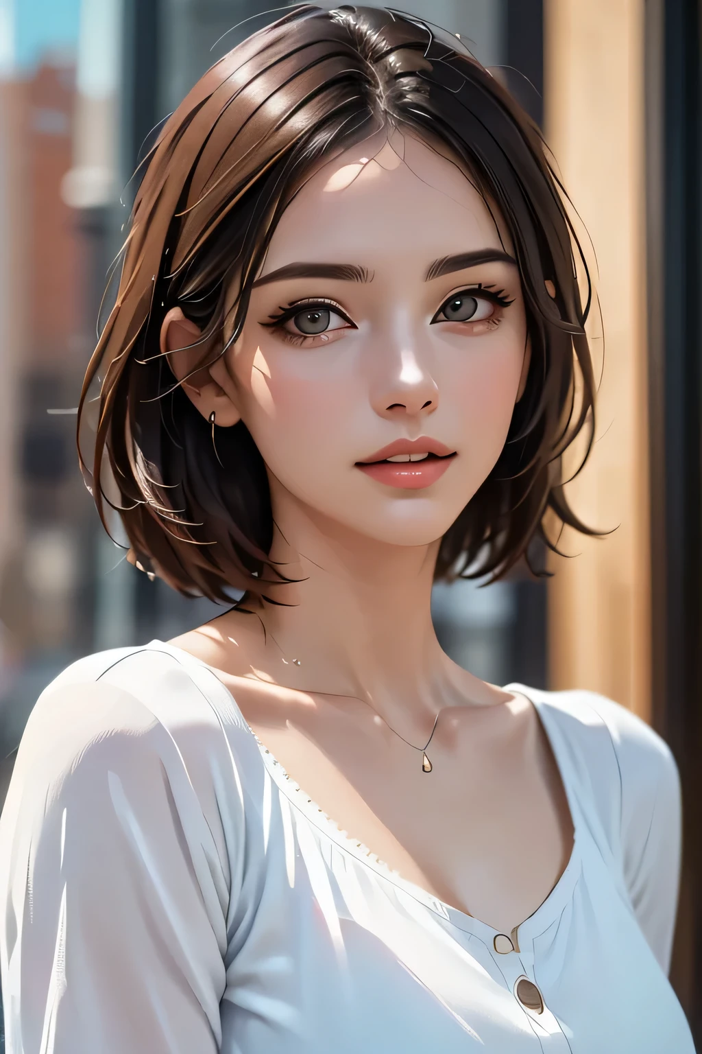 (highest quality、8k、32K、masterpiece)、(Realistic)、(Realistic:1.2)、(High resolution)、Very detailed、Very beautiful face and eyes、1 person、Delicate body、(highest quality、Attention to detail、Rich skin detail)、(highest quality、8k、Oil paints:1.2)、Very detailed、(Realistic、Realistic:1.37)、Bright colors、Cowboy Shot, (Casual Fashion)