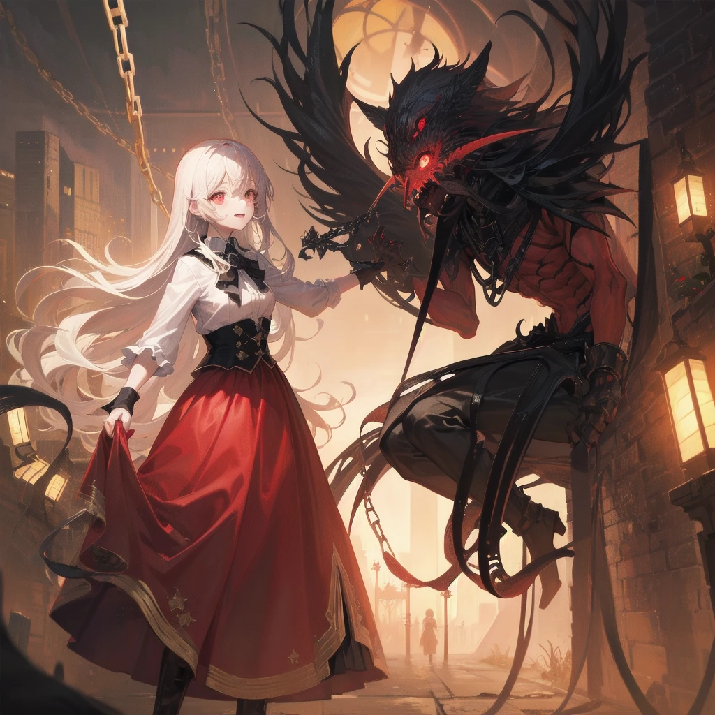 beautiful girl、とてもcute天使、Pink T-shirt、cute、Baby Face、smile、Long skirt、Black long boots、.(Highest quality,4K,High resolution,masterpiece:1.2),Very detailed,Realistic:1.37,Spooky altar background,Dark fantasy,Red color scheme,Ominous atmosphere,Eye-catching,Storytelling,anatomy,Anime Style,Concept Art,beautiful細部までこだわった顔と (((Red eyes ))),A terrifying ritual ,Satanic Ritual,Premature death,inappropriate behavior,クレイジーなsmile,Scythe Face,Girl Monster, beautiful, Delicate facial features, Sharp Eye, Sharp Fangs, pale skin, Thick chain, Dark Background, Cinema Lighting, Dramatic Shadows, Gothic style, Gloomy atmosphere, Dark fantasy, one person&#39;s, Please open your mouth wide, Open your mouth and baring your teeth,Sharp teeth like a beast, Wide lips, very wide mouth, Vermilion cheeks, ,(Blood splatter:1.4),Scary smile, smile,Angel Design, Twisted smile、Bloody、bleeding from the head,,,,,、Blood splatter、,(Blood splatter:1.4),skull,Horror Style, ((Fantasy Sweet Ta Frill Pink Costume)), ((Flowing blonde hair)), ,(Blood splatter:1.4),Female curves, Sexy flat stomach, Perfect hands, Perfect anime face, (Pink Tata Dress)), Are standing, ((邪悪なsmile)), ,(Blood splatter:1.4), Steam circulates, Moonlight Illumination, night lighting, (Blood splatter:1.6),アニメAngel Design, Twisted smile、Bloody、bleeding from the head,,,,,、Blood splatter、,(Blood splatter:1.4), skull,Gothic architecture、Western architecture、Fantasy World、,Victorian cities, Skeleton Gas Light,Absurd, High resolution、 ((Tabletop)), ((Highest quality)), (Very detailedな), ((Very detailed)), (beautiful), ((cute)), (NFSW:1.8), alone,(10 years old:1.6)、(world&#39;The most terrifying and creepy demon girl:1.5)beautiful face、Whole Body Ezbian、pale, beautiful肌、beautiful金の髪、優しくsmileむ、Dark building ruins、(snow white&#39;Frill dress:1.3)、(The dark ruins are stained with blood:1.3)、Low angle full body shot、(少女は血の海の中にAre standing:1.5)、(The ground is full of blood:1.3)、(The girl lost a lot of blood....:1.3)、(クレイジーなsmile:1.6)、Spirits、(Blood dripping from the mouth:1.3)、

