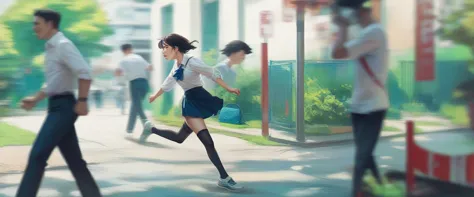 running away (chiansaw man) having sex wearing a school uniform