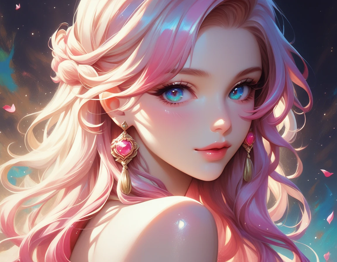 A beautiful fantasy style painting of a beautiful nude woman who gradually transforms into a vibrant Rose, highly detailed, vibrant and colorful, colorful stardust, fantasy art style, cartoon vibrant, cute detailed digital art, colorful digital fantasy art, digital fantasy art ), glossy digital painting, pastel vibrant