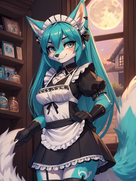 miku hatsune, add high definition_detail:1, blue fur,kitsune ears, tribal tattoo add_detail:1, posing during a full moon showing...