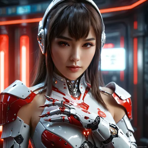 (best quality, 4k, 8k, high resolution, masterpiece: 1.2), (super detailed, realistic, photorealistic:1.37), a woman in futurist...