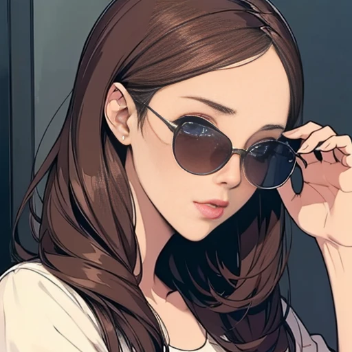 , A girl , head(Putting on sunglasses)
