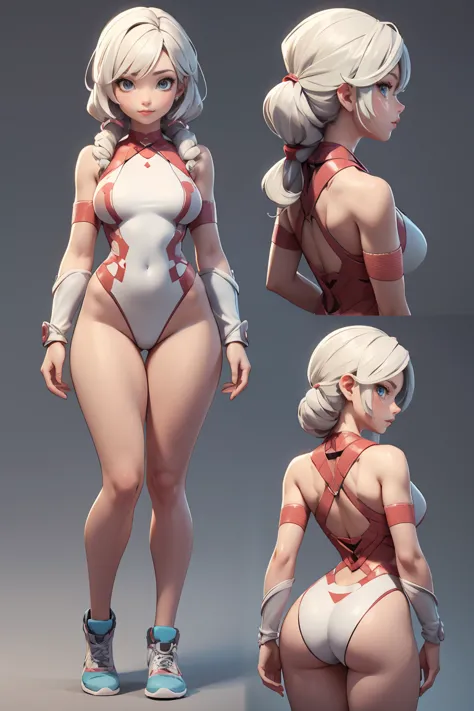 generate a full-body 3d model of a female character with a modern and sleek anime-inspired design. the character should be in a ...