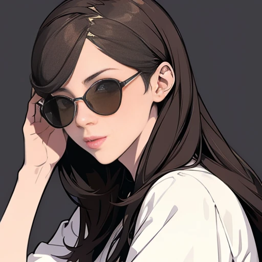 A girl with one sunglasses eyewear on head, no sunglasses on face, no shadows on face, high-quality, detailed