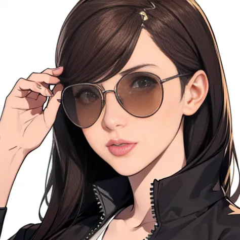 a girl , no sunglasses on face, one sunglasses , wear sunglasses on your head, high-quality, detailed