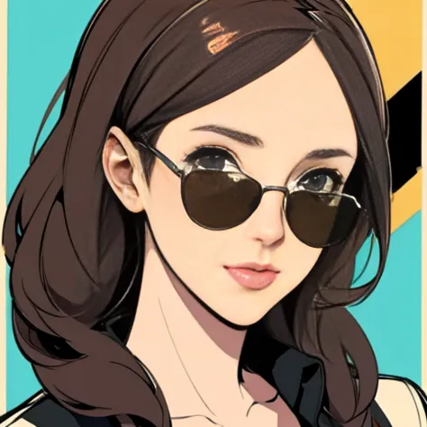 a girl , , only one sunglasses , sunglasses perched on forehead, high-quality, detailed