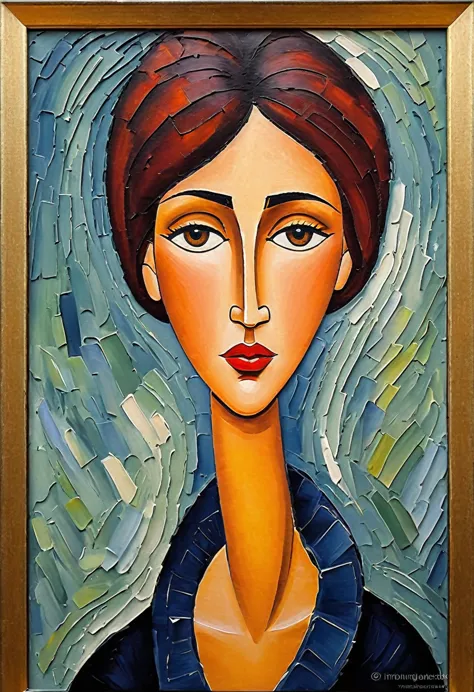 painting in the style of modigliani, thick impasto oil paint