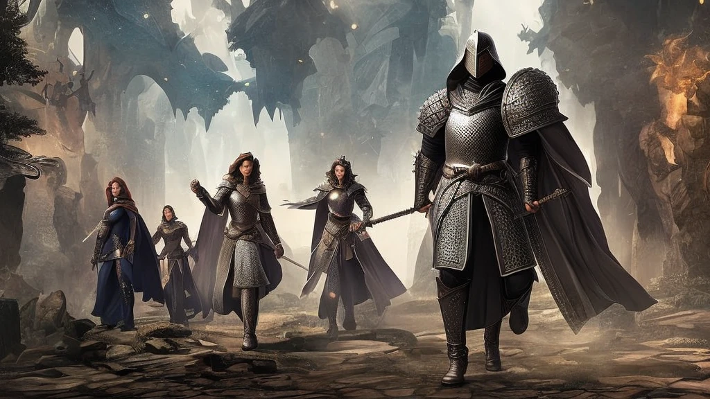 A collage-style background image featuring a group of strong and diverse women characters from different fantasy genres. Each woman represents a different archetype, including a warrior with armor and a sword, a mage with a staff, a rogue with a dagger, and a queen in elegant robes. The characters should be depicted in dynamic poses, each with distinct clothing that reflects their role, such as medieval armor, mystical robes, or sleek, stealthy attire. The background should be subtle, allowing the characters to stand out, with a soft gradient or abstract design. The color palette should be rich and varied, with deep tones that complement each character's design.