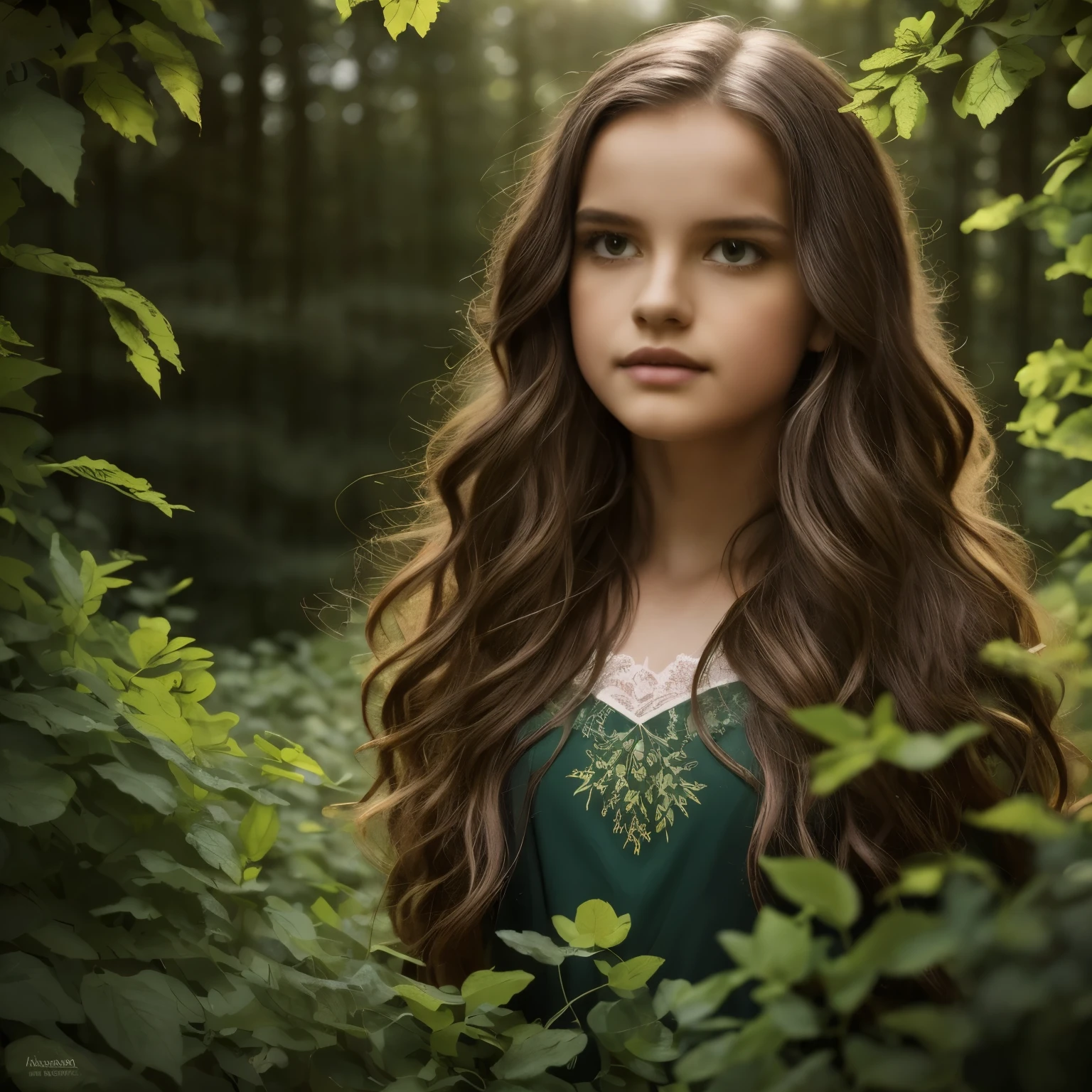 best quality,ultra-detailed,photorealistic,beautiful girl in a garden,traditional oil painting,red cape flowing in the wind,deep green grass and tall trees,sunlight filtering through the leaves,enchanted forest,detailed eyes and face,innocent expression,long wavy hair,basket filled with fruits and flowers,gentle smile,warm color palette,soft lighting, and big bad wolf hiding behind trees,mysterious atmosphere,storybook illustration,lush foliage,ethereal beauty,soft textures,dramatic shadows,fairy tale,adventure and danger,classic literature,magical encounter, exploring the unknown,curiosity,prominent eyes,portraits,mythical creature,suspenseful moment,exciting journey,innocence and bravery,contrast between light and dark,hidden dangers,whispering wind and rustling leaves,adding a touch of surrealism, path leading deeper into the forest,quiet and tranquil setting,enchanted garden,contrast between the girl's red cloak and the green surroundings,contrast between the girl's soft features and the wolf's fierce expression,captivating and compelling imagery.