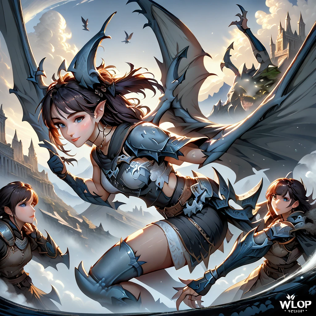 Female Gargoyle. Official Art – Charecter profile. An Award-Winning Digital Masterpiece In 4K Ultra HD, Extreme Detail And Intricate Realism. Symmetrical Face. This Concept Art Brought To Life By The Hands Of Artists Like Wlop & Artgerm In A Stunning 2D Vector Illustration.Background Is A Panoramic Vista.
