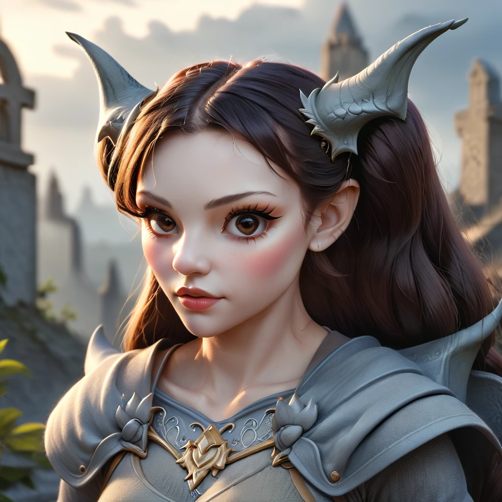 Female Gargoyle. Official Art – Charecter profile. An Award-Winning Digital Masterpiece In 4K Ultra HD, Extreme Detail And Intricate Realism. Symmetrical Face. This Concept Art Brought To Life By The Hands Of Artists Like Wlop & Artgerm In A Stunning 2D Vector Illustration.Background Is A Panoramic Vista.
