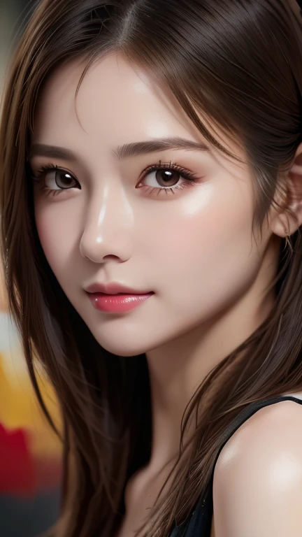 (Highest quality、8k、32K、masterpiece)、(Realistic)、(Realistic:1.2)、(High resolution)、Very detailed、Very beautiful face and eyes、1 person、Round and small face、Tight waist、Delicate body、(close、Highest quality、Attention to detail、Rich skin detail)、(Highest quality、8k、Oil paints:1.2)、Very detailed、(Realistic、Realistic:1.37)、Bright colors