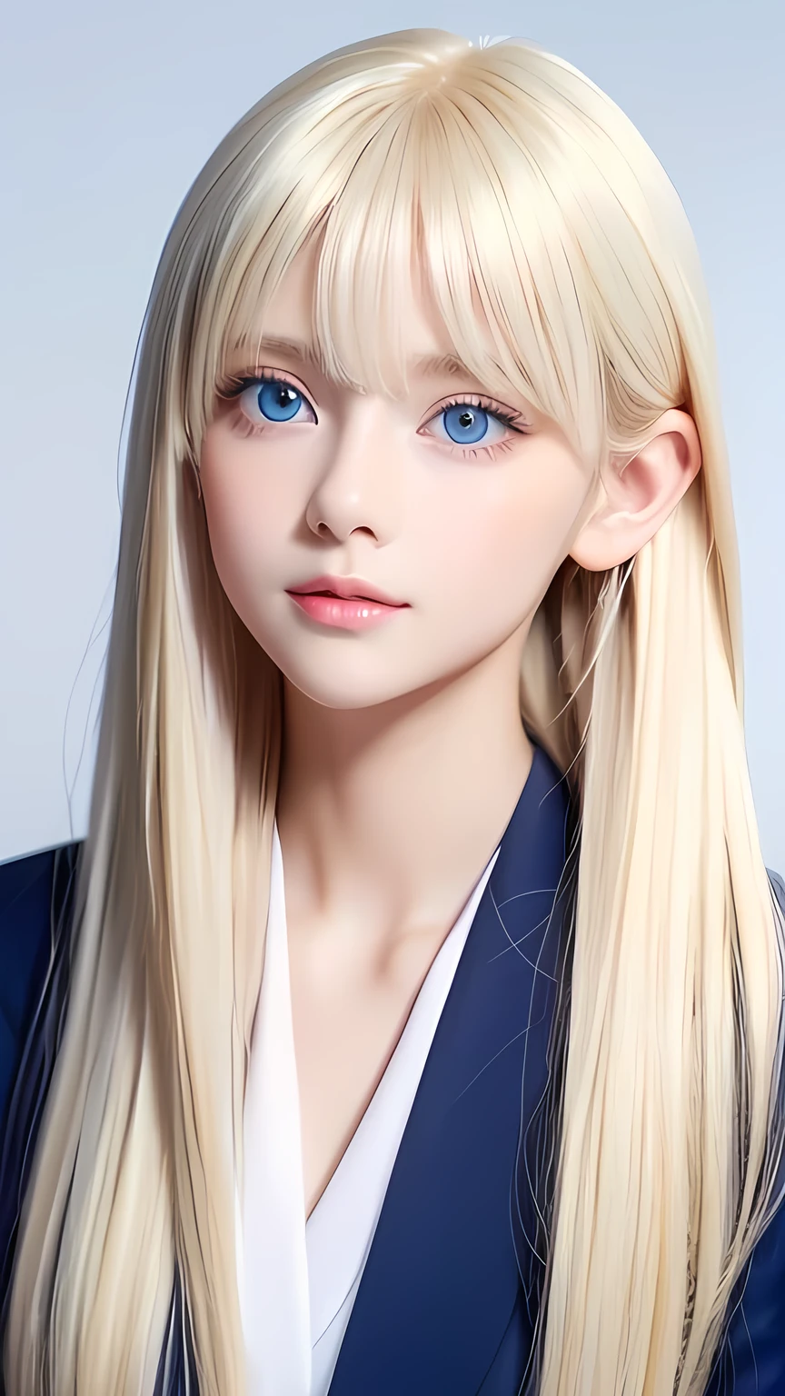 Very beautiful super long straight silky platinum blonde hair、A very beautiful Nordic girl、The ultimate beautiful blonde girl、Solo, Blonde hair above the eyes、片Blonde hair above the eyes、Blonde hair between the eyes、The quality of a real photo、Extraordinary sexy beauty、Extremely white, shiny, smooth and radiant skin、Beautiful Bangs、Silky, glossy, super long, dazzling blonde hair、Very perfect cute beautiful sexy young tiny woman、A very perfect beautiful and cute face、Beautiful, clear, large, light blue eyes、Large Breasts、school uniform、Sailor suit、Cheek gloss highlighter、Small Face Beauty、Round face