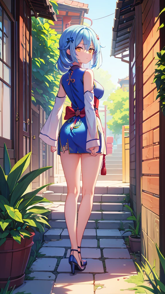 1 girl, (Full body depiction of the character),(Chinese dress). Position: Crawling, (Emphasis on Hip line), (Point of view: From behind), Outdoors, Sunny beach, (Perfect hands), (Perfect anatomy), (Perfect body structure), ((2 arms)), ((2 legs)), Masterpiece, Best quality, High resolution, Ultra high resolution, Perfect pixels, Depth perspective, 4K, Ultra high resolution, /Studio lighting, /Sharp focus, /Bright colors, /Portrait, /Warm colors, /Soft lighting,