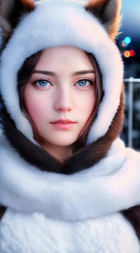 (RAW Photos:1.2), (Realistic:1.4), (Highest quality:1.4), (超High resolution:1.2), (Very detailed:1.3), (High resolution:1.2), (Cinema Lighting:1.3), (Detailed eyes), (Facial details), (Fur details), (the snow&#39;s:1.2). ), Cute fox, Are standing, (3/4. Portrait: 1.2), (Hairy tail: 1.2), (Soft fur: 1.2), (Moe: 1.2), (Looking at the audience), (Innocent look), (Soft Light), (dreamy), (dream: 1.3), (Mysterious: 1.3), (magic: 1.2), (Snowflake: 1.2), (Winter Wonderland: 1.3), (Whimsical: 1.2), (fun: 1.2), bust, alone