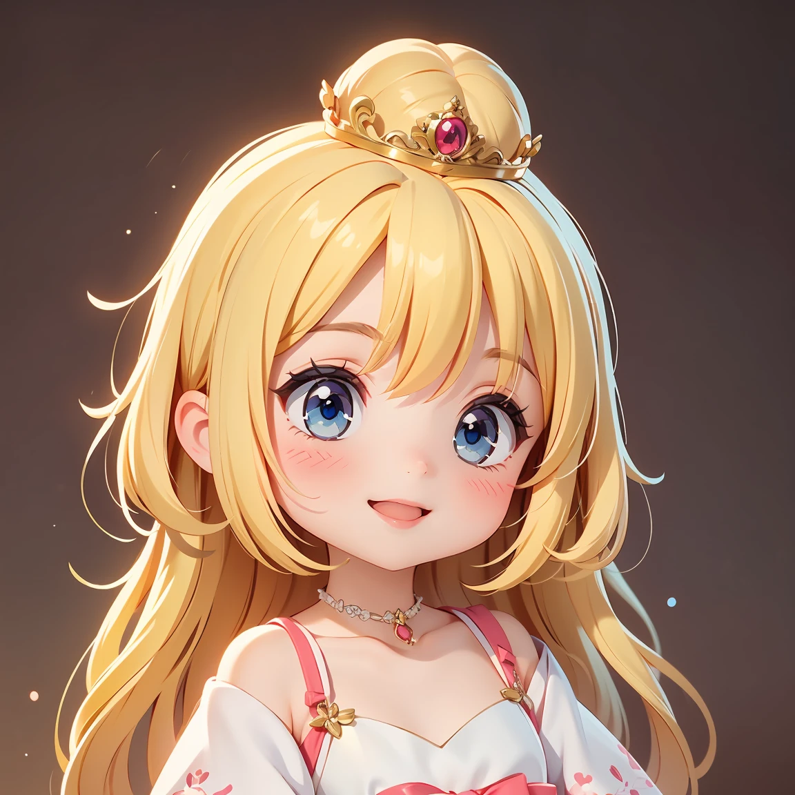 Super Chibi Character：1.8、Blonde Hair、Cute 7 year old girl、Wedding dress、Super Chibi Character：1.8、Super Smile、smile、Tiara on head