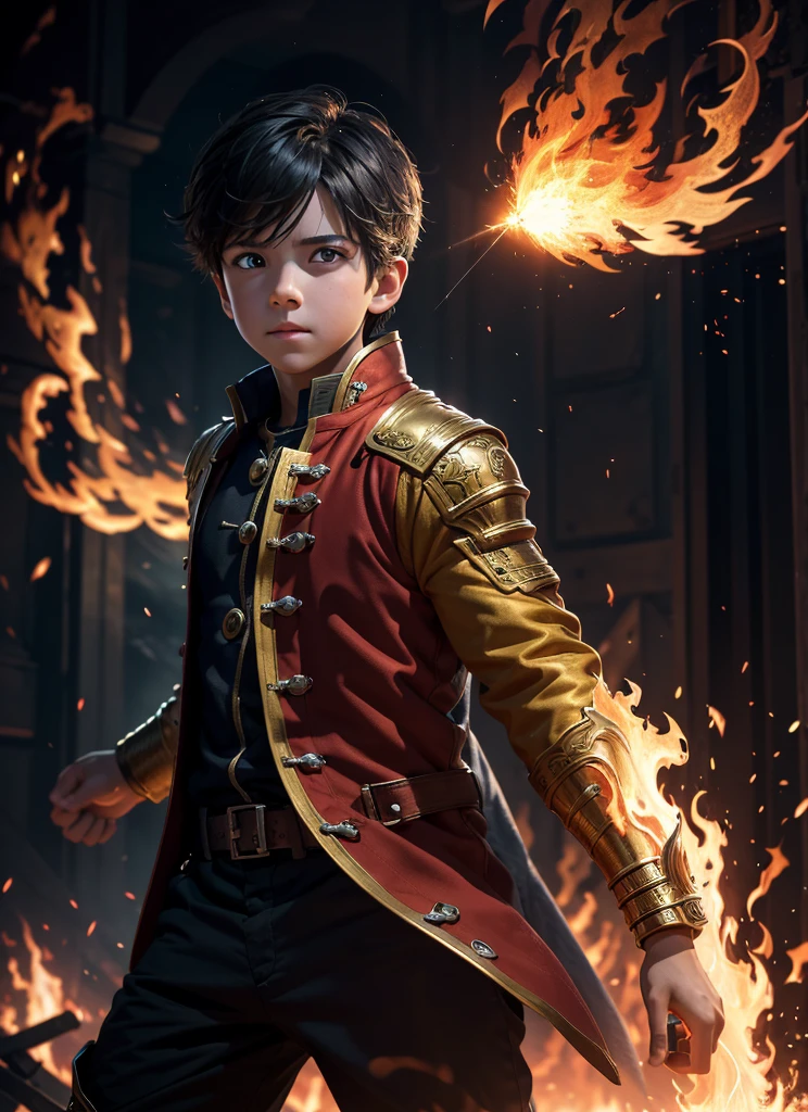 You've provided an excellent description of the boy with fire powers in the world of Teyvat. I'll do my best to add more details, focusing on best quality, highres, ultra-detailed, (realistic 1.37), vivid colors, physically-based rendering, HDR, UHD, and studio lighting.

A boy with fire powers soaring through the sky in the world of Teyvat, surrounded by a vivid display of fires and sparks, each bolt meticulously rendered in ultra-high-definition and hyper-realistic detail. Her eyes, sparkling with an intense energy, are vividly colored, capturing every nuance and intricacy with lif