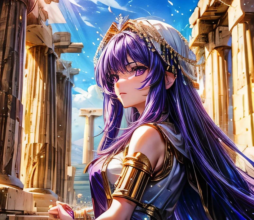 　long hair　Bangs, Purple Hair　Saint Seiya　Athens　Parthenon temple　Beauty
