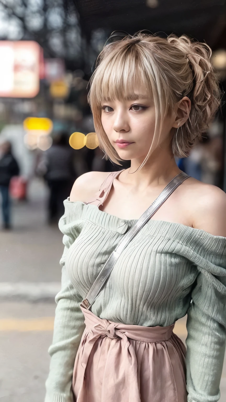 (Realistic、Like a photograph、Live Action、8k, Realistic, RAW Photos, Best image quality: 1.4), Single-lens reflex camera、RAW Photos, Highest quality, Realistic, Highly detailed CG Unity 8k wallpaper, Written boundary depth, Cinematic Light, Lens flare, Ray Tracing, Realistic background、A landmine girl waiting for reservation、((Wearing an off-shoulder white blouse:1.4)、((Wear wide pants:1.1、((The strap of the shoulder bag passes between the chest:1.5、Equipped:1.5、Vice Rush)))、Small breasts)、Cute ass)、((ultra high density skin))、 1 female,cute Japanese、standing front of train station, Waiting for someone while looking at a smartphone、The whole body is visible:1.5、Wearing sneakers:1.1、((Silver Hair:1.5)、short hair:1.2、My hair is blowing in the wind)、stylish ambiance、Very detailed and perfect costume、(White skin)、Precise and beautiful legs:1.1、View from the front、Highly detailed face