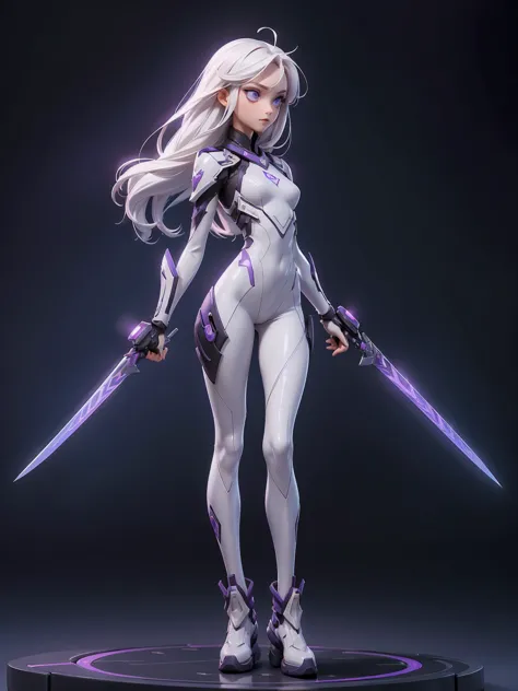 ((best quality)), ((masterpiece)), ((realistic)) slender, cute girl with medium-length white hair and vibrant purple eyes. she w...