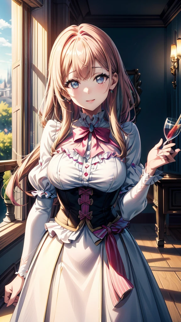 “(Best quality, masterpiece, ultra high definition, high resolution, HDR, Unity 8K wallpaper, beautiful details, depth, delicacy, vivid colors). A single girl in an anime style inspired by Epic Seven. She has beautifully detailed eyes, lips, and face, with long eyelashes. She wears a complex and revealing gal-style uniform with a mini skirt, featuring cute ribbon accessories. Her hair is multi-colored with striped, curly textures, blending rainbow hues with half white and half pink tones. The upper body is in focus, capturing her laughing expression. The image emphasizes her attractive, adorable appearance, with an erotically cute vibe. The girl’s hairstyle is distinct and different, adding uniqueness to her look. She has four fingers visible with a detailed thumb joint. The scene is rendered in ultra-high definition CG, ensuring every detail is vivid and sharp.”