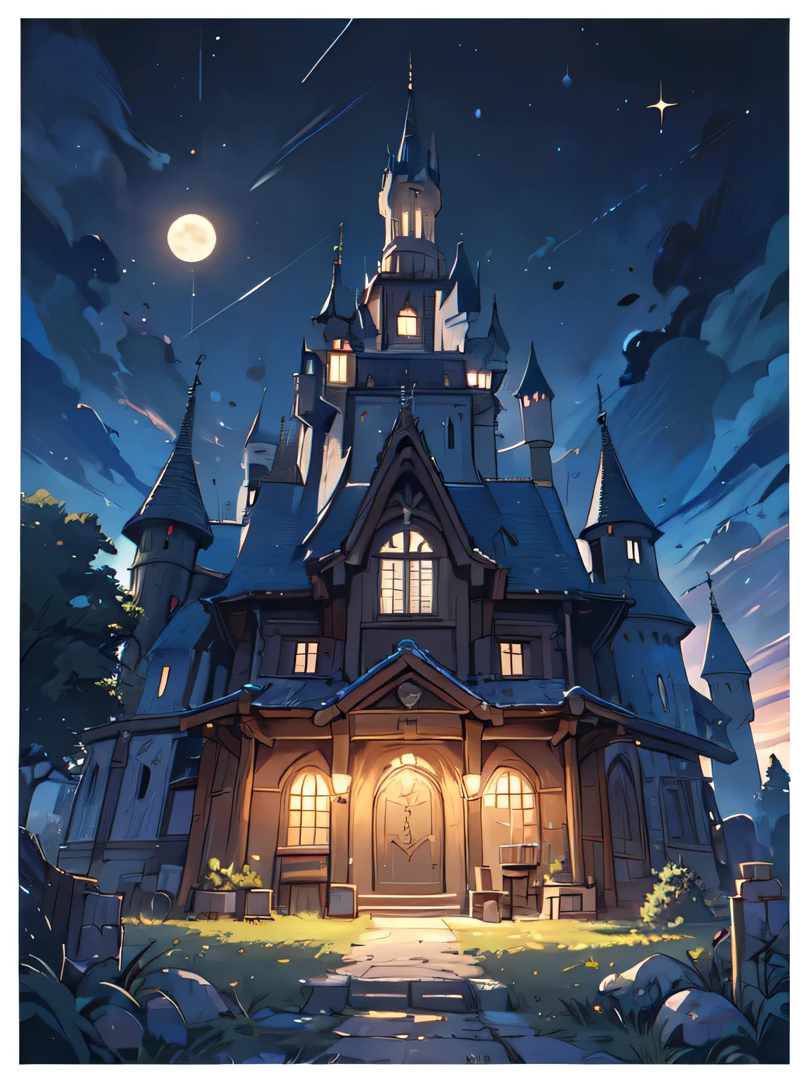 (not human), background, Hogwarts, (Detailed castle:1.3), Ancient castle, Stone wall, In the room, Open space, night, moon right, Solemn atmosphere, 8K Art Photography, Perfect composition, Trending pixiv fanbox, Makoto Shinkai and Studio Ghibli style, Ultra HD, Realistic Anime, Vibrant colors, Very detailed, UHD rendering, Pen and ink, Beautiful details, Photorealistic concept art, Perfect cinematic light with soft, natural volume, only background