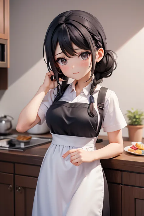 30-year-old woman、mother,married women,apron,hair tied up,braiding,black hair,kind,