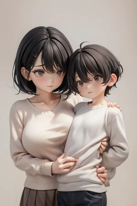 30-year-old woman、mother,married women,,black hair,shortcuts、short hair、casual wear、calm appearance、sweater、shirt、ポロshirt、clothi...