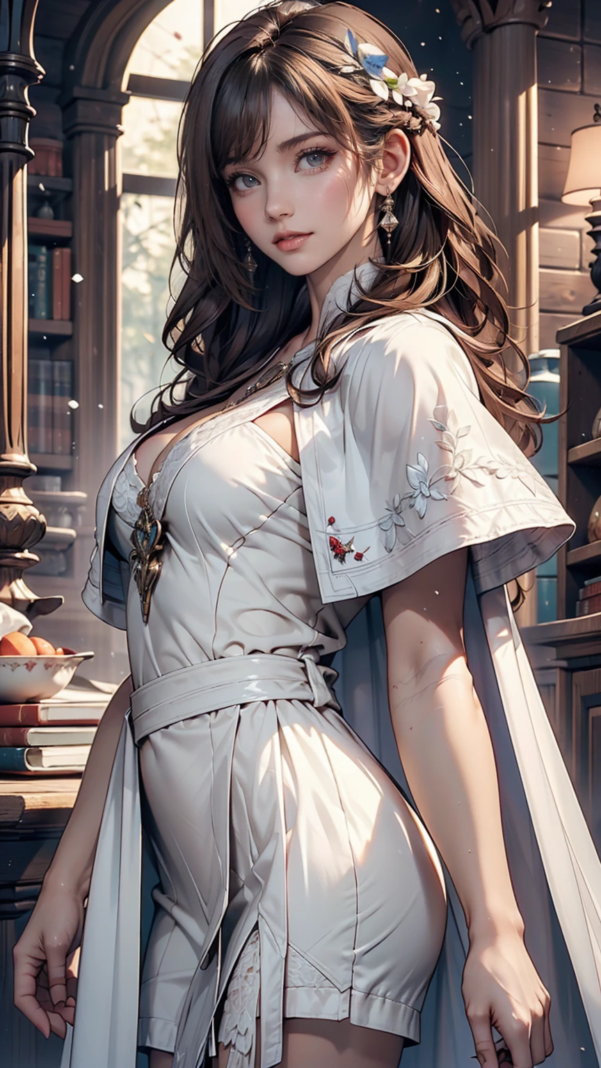 (Game CG,Highest quality,masterpiece:1.3),1 gigi, White capelet, White Dress, skirt