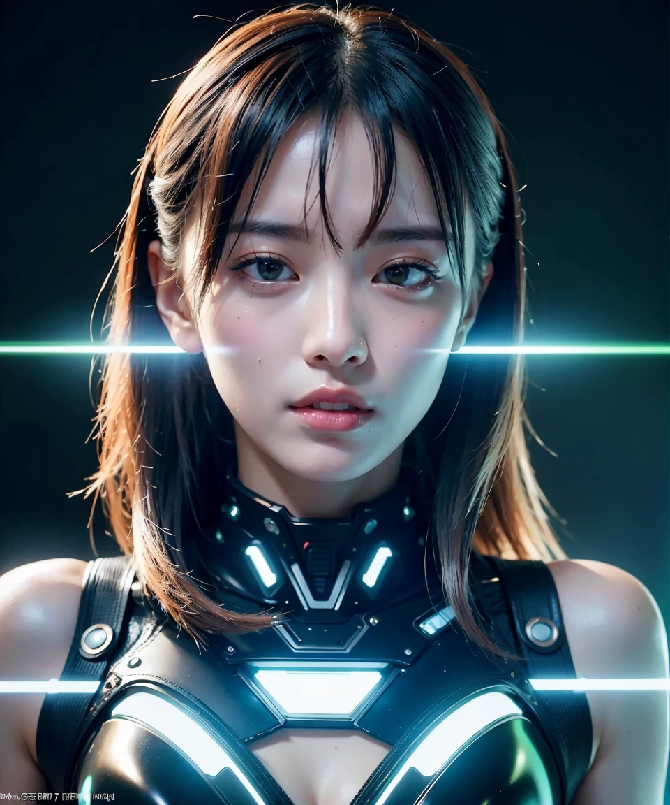 Hedonistic 22-year-old woman, (whole body:1.2), Sexy , ccute face,  (View your audience, alone, Upper Body, Detailed Background, detailed face, (Neotech Theme:1.1) Evil Tech Futuristic Hacker, Grin, Advanced Technology, coat, Techwear, Electronics, Head-up display, green (Holographic Display:1.05), Access Denied, number, Laptop, neural network, Background screen, green lights, Cyber Warfare, Dark and ominous atmosphere, Shadow,) break ((Realistic)), Mid-chest, Beautiful woman, realistic face, Mouth Details, extremely detailed eye_and_face, beautiful attractive face, beautiful detailed eye, Female-specific characteristics, matte eyehadow, eyelash, perfect body break too dark, (whole body, masterpiece), High resolution, 8k resolution, Analog RAW Digital SLR, Highest quality, Absurd, Vibrant colors, Exquisite detail, (intricately detailed face_and_eye), realistic hands, Refined details, (Realistic lighting, Sharp focus), Center Fold, Bokeh, Official Art, 8k wallpaper, 超High resolution, プロの写真撮Shadow