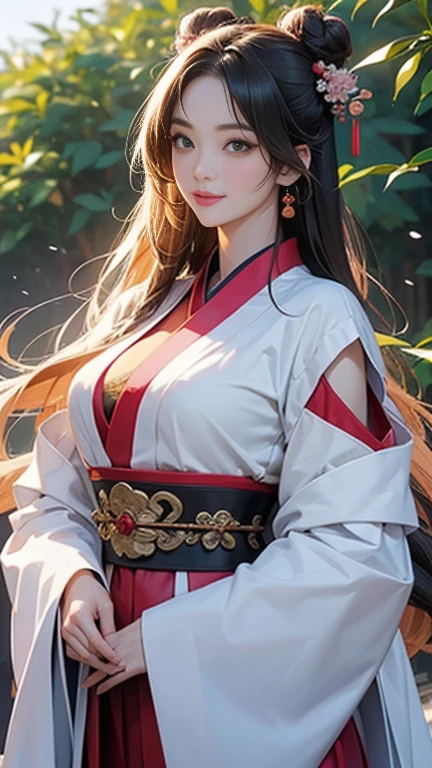 ( High resolution、 Super detailed)、masterpiece、Highest quality、High resolution、8k、Detailed Anime、Buildings from the Tang Dynasty、Tang Dynasty China、Tang Dynasty China、Young and beautiful woman、Beautiful Face、Beautiful Face、Pretty lips、Hanfu、(whole body)、Hair styled in a bright-colored round bun、Smiling eyes、Walking、Cowboy Shot、background、Buildings from the Tang Dynasty、Chang'an during the Tang Dynasty in China、Plum blossom、bamboo forest、Detailed CG、