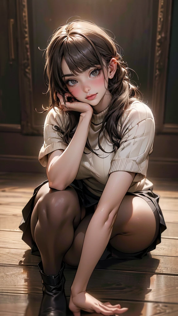 (random porn pose),(random hairstyle),(Highest image quality,(8k),ultra-realistic,best quality, high quality, high definition, high quality texture,high detail,beautiful detailed,fine detailed,extremely detailed cg,detailed texture,a realistic representation of the face,masterpiece,Sense of presence),sweater,tight mini skirt,stockings,Engineer boot