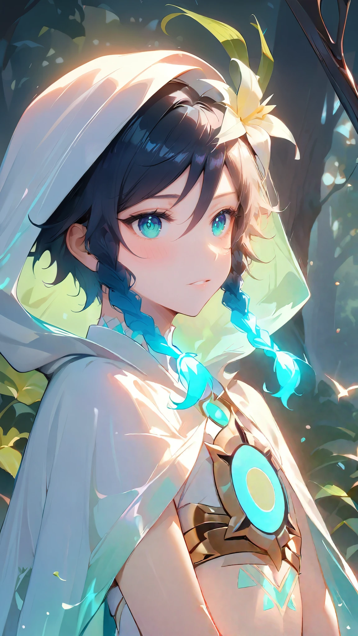 (best quality,4k,8k,highres,masterpiece:1.2),1boy,venti genshin impact,flat chest,ultra-detailed,realistic,wearing plain white toga robe,translucent morning of spring,sunlight reflection,body details,delicate strings,vibrant color palette,elegant curves,polished surface,delicate engravings,effects of light and shadow,subtle reflections,shimmering surface,sparkling gemstones,flower petals falling,floral patterns,emerald accents throughout,transparent springtime essence,ethereal atmosphere,peaceful garden background,serene ambiance,morning dew,soft sunlight filtering through trees,lush greenery,vividly colored blossoms,harmonious blend of nature and art,impeccable craftsmanship,transcendent beauty,awe-inspiring artwork,