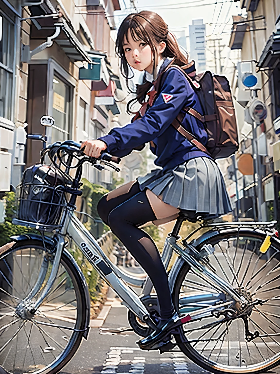 (masterpiece, Highest quality:1.2), reality、One person riding a bicycle, alone、high school girl、uniform、(from the front)、Blank Background、White Background、