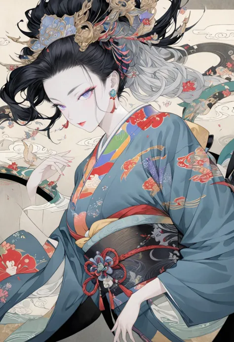 fusion of watercolors and oil paintings, fusion of paper cutting and shadow puppetry, mix of japanese painting, ukiyo-e and wood...