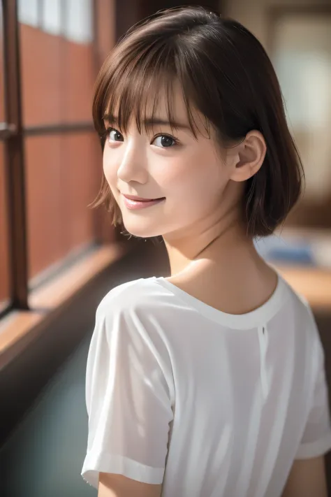 beautiful girl, (baby face:1.2), (highest quality:1.4), (very detailed), (very detailed美しい顔), white t-shirt, great face and eyes...