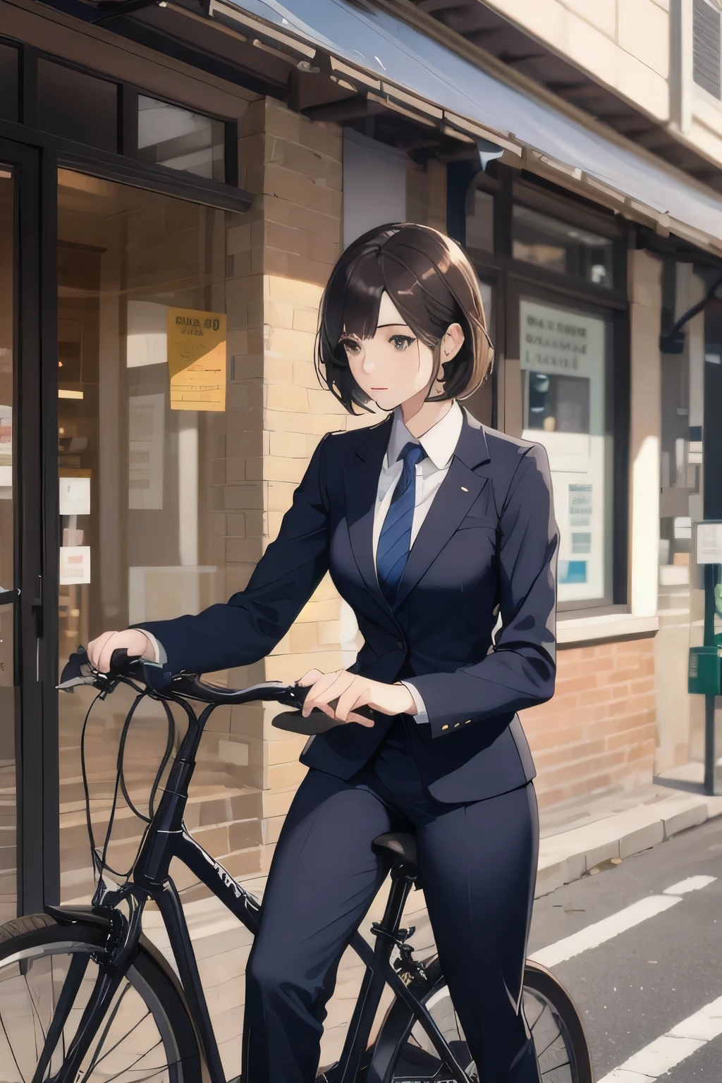 Woman on a bicycle、business suit