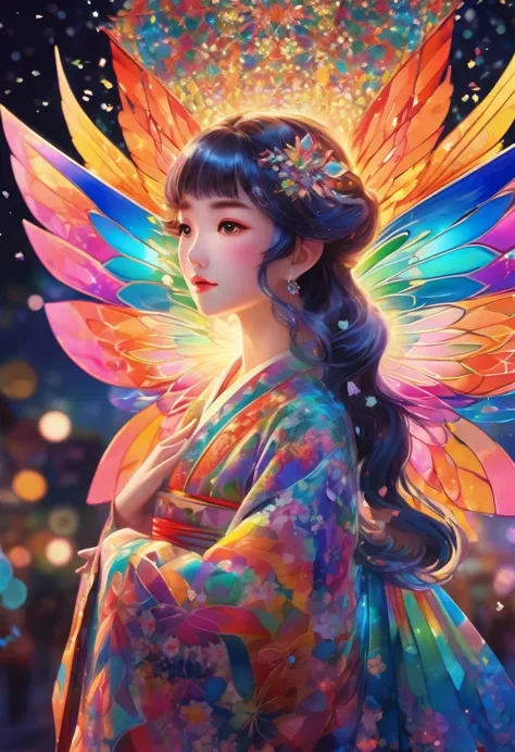 hagi motokaze，set design, highly unified cg design,  a little rainbow fairy born from a kaleidoscope, my body is like transparen...