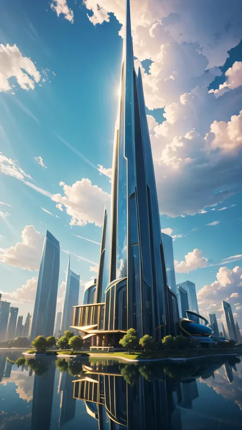 utopian world, brilliant gorgeous colors, thriving buildings, high-end apparel and architectural designs, solarpunk buildings, a...