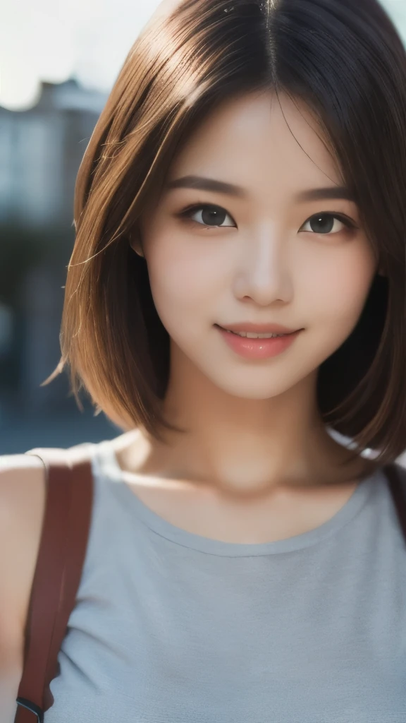 8k,Highest quality,(masterpiece:1.2),(Realistic),(Realistic:1.37),Ultra-high resolution,1 female college student,city,smile,Beautiful Eyes,(((Cute casual clothes))),Perfect body,Perfect Fingers,Professional Lighting,gravure,Detailed face and skin texture,fine grain,RAW Photos